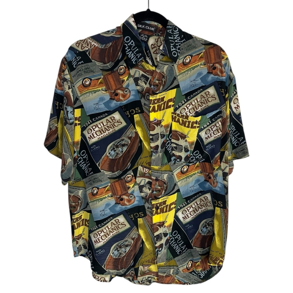 Men's Vintage Silk Popular Mechanics Hawaiian Shirt Button Small Car Auto‎